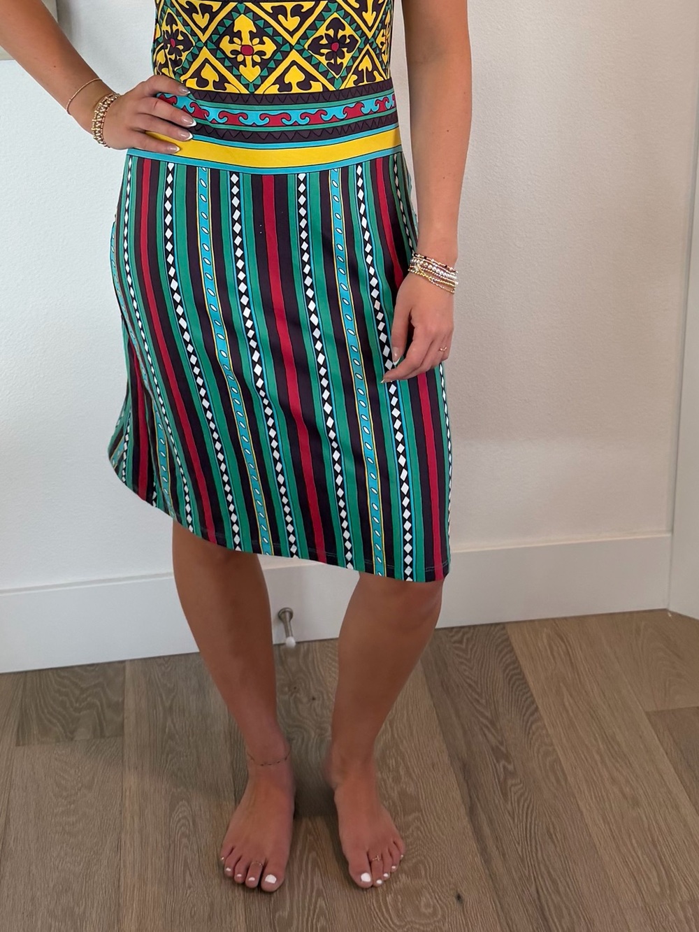 Striped Multi-Color A-Line Skirt - Green, Red & Teal